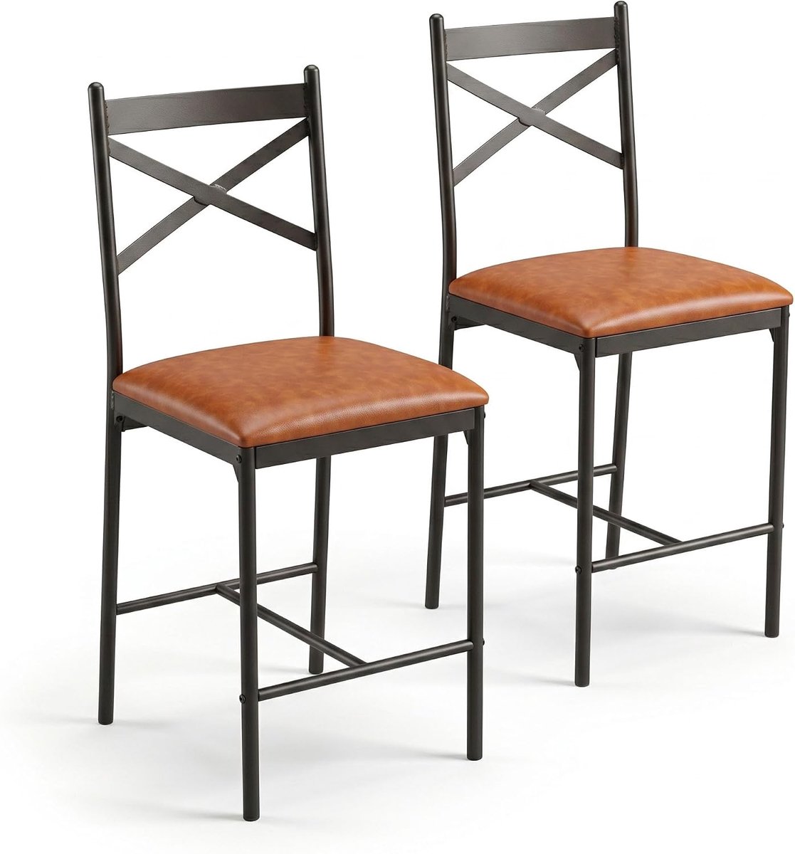 Barkrukken Set van 2 - 66 cm Barstoelen met Leuning & Voetsteun Bruin