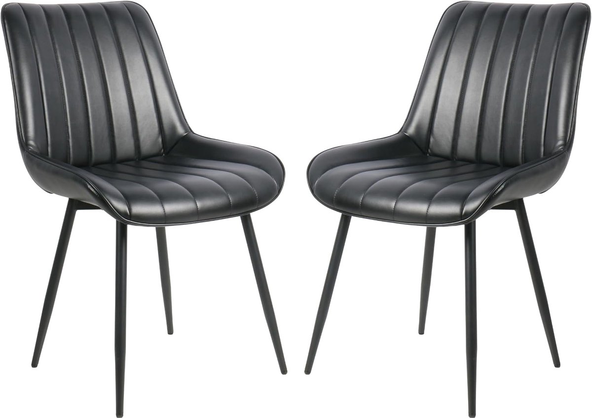 Eetkamerstoelen Set van 6 - PU Leren Stoelen ZwartMetaal 150kg