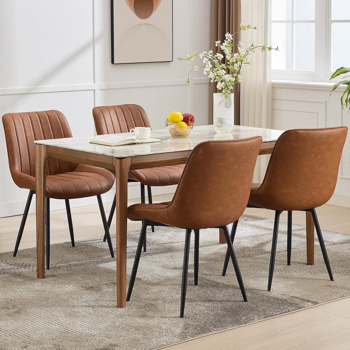 Eetkamerstoelen Set van 4 - PU Leren Stoelen BruinMetaal 150kg