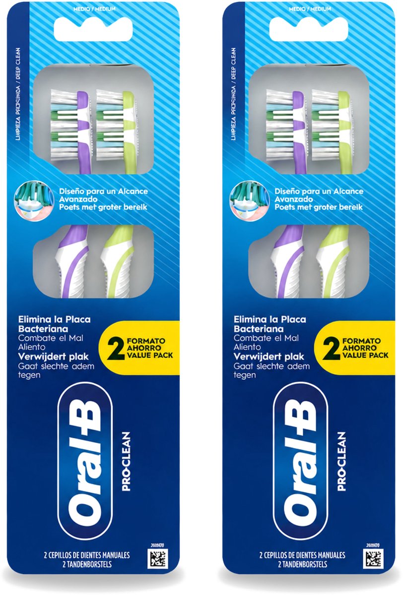2 x Oral-B - Pro-Clean – Tandenborstel – Manueel – 2-pack - Voordeelverpakking - 2 stuks
