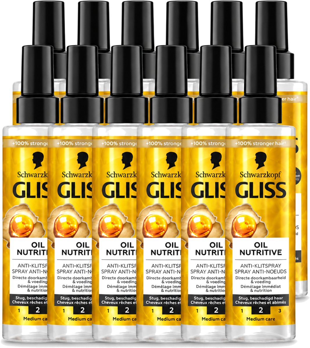 12 x Gliss - Hair Repair - Anti-Klitspray - Oil Nutritive - Makkelijk Doorkambaar Haar - 200 ml - Voordeelverpakking - 12 stuks