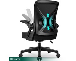 Hiazurm Bureaustoel - Ergonomische bureaustoel - bureaustoelen voor volwassenen - Opklapbare armleuningen - Lendensteun - Verdikt en verbreed zitkussen - Zwart