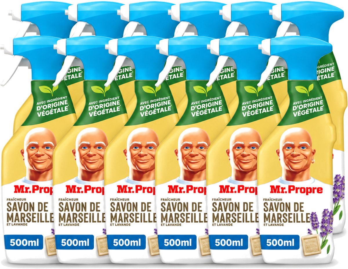 12 x Mr. Proper - Allesreiniger Spray - Marseille zeep en Lavendel - Natuurlijke ingrediënten - 500 ml - Voordeelverpakking - 12 stuks