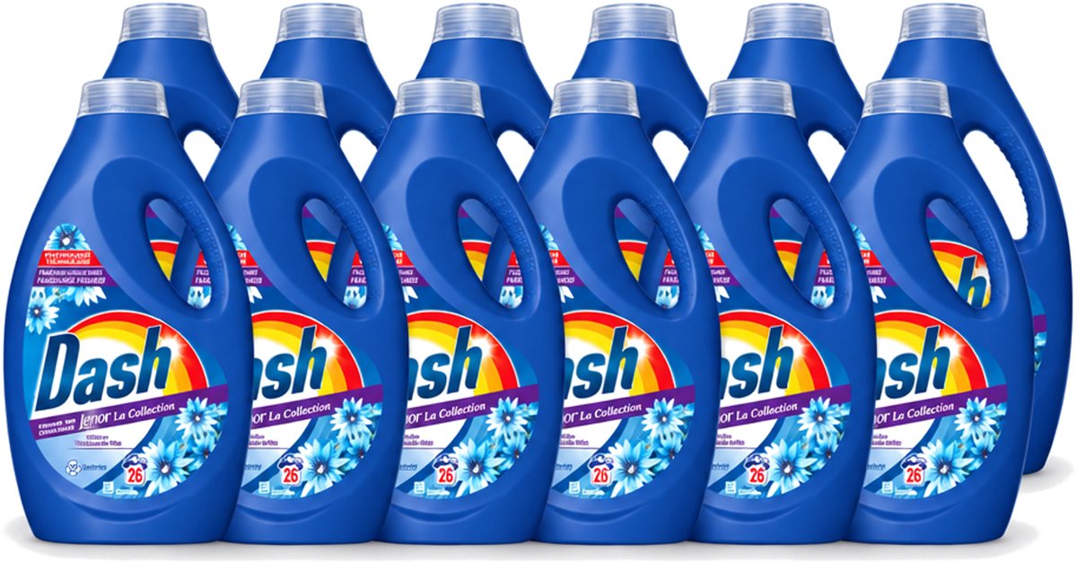 12 x Dash - Lenor Collectie - Vloeibaar Wasmiddel - Witte en Gekleurde Was - Zeebries - 26 Wasbeurten - Voordeelverpakking - 12 stuks