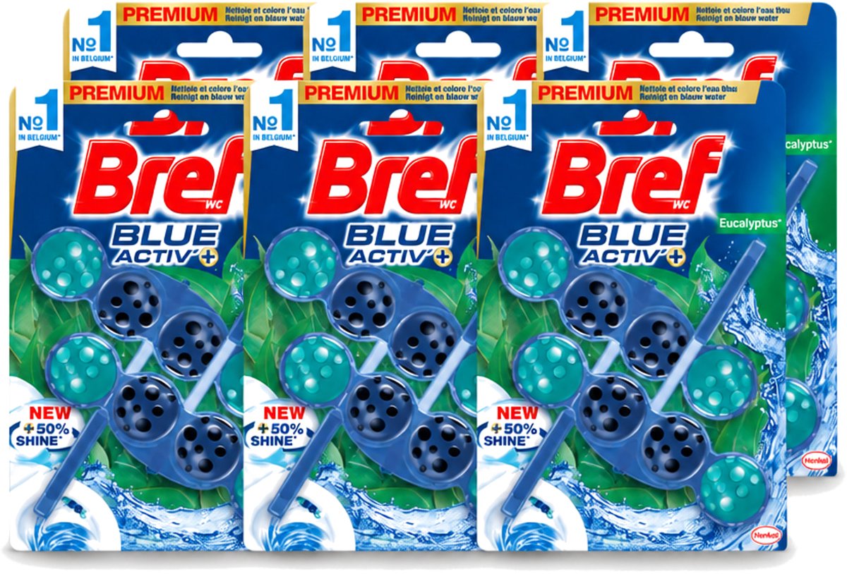 6 x Bref WC - Blue Activ' - Toiletblok - Eucalyptus - 2 Blokken - Voordeelverpakking - 6 stuks
