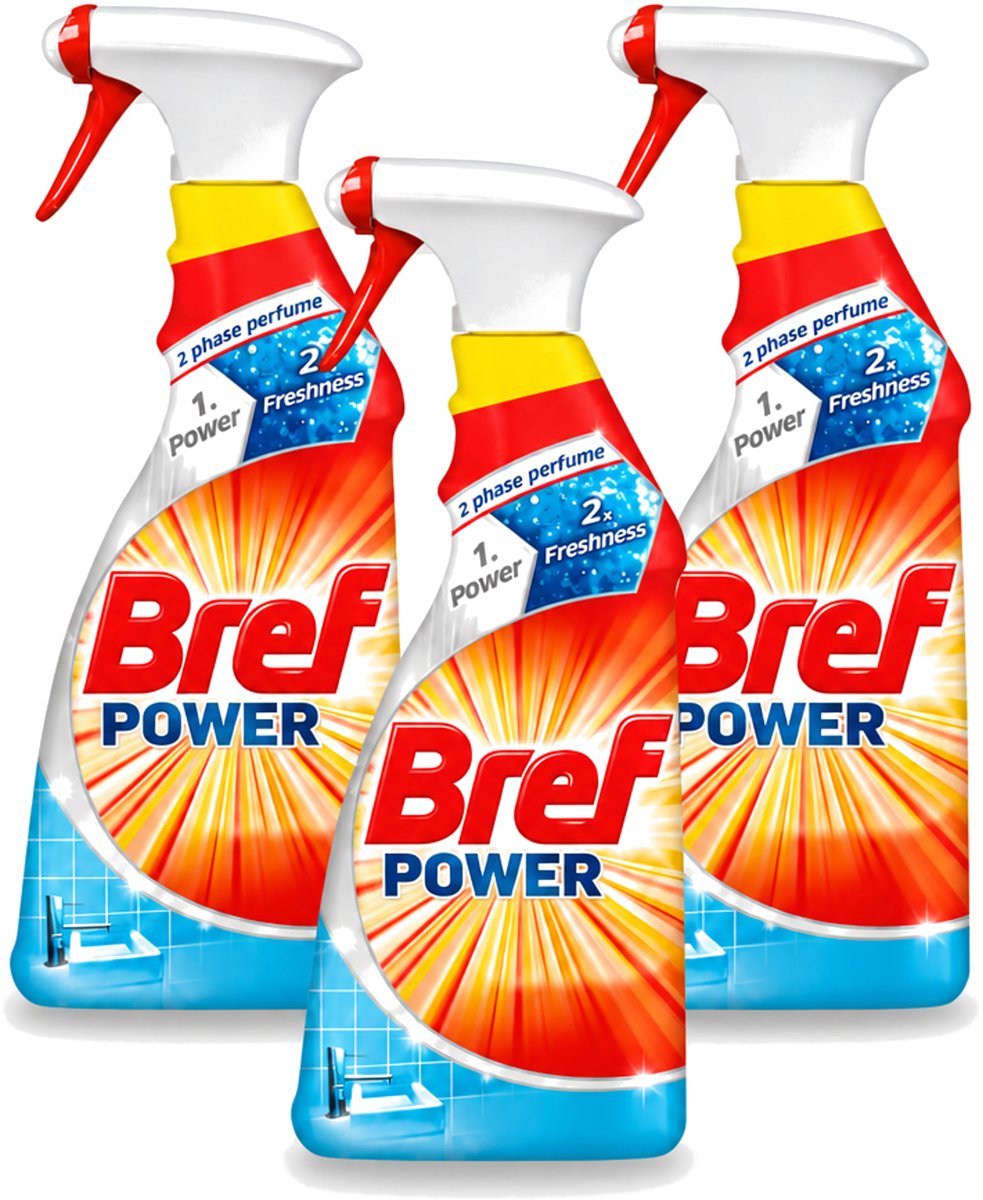 3 x Bref Power - Badkamerreiniger - Spray - Anti-Kalk & Vuil - Fris - 750 ml - Voordeelverpakking - 3 stuks