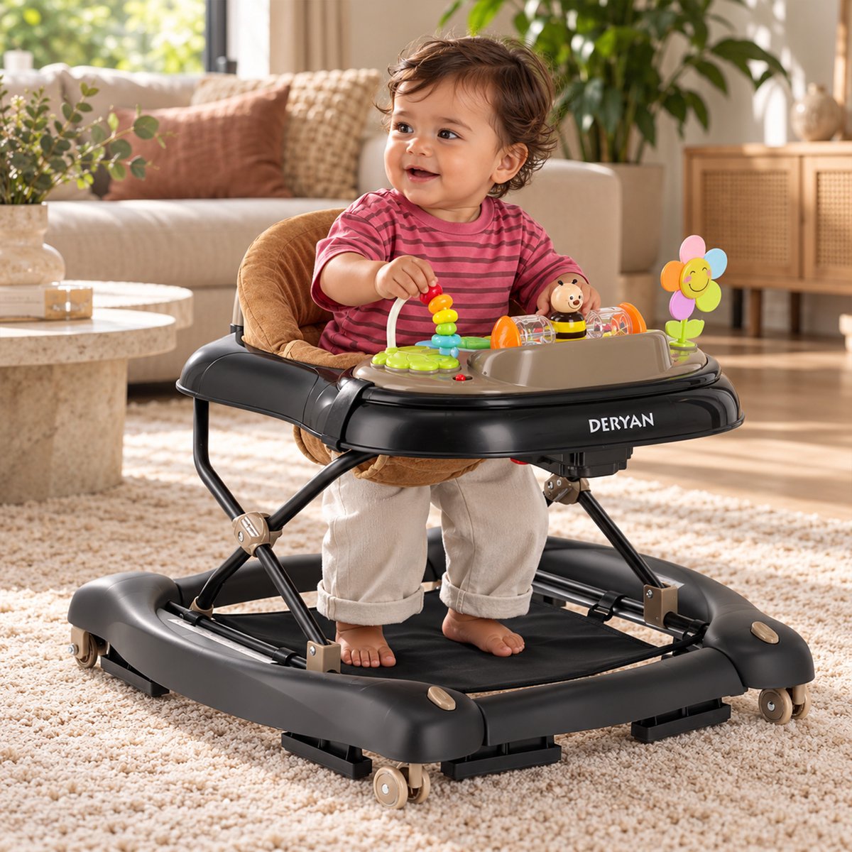 Deryan 4-in-1 Loopstoel - Met speelset - Inklapbaar - Zwart/Nougat – foto 8