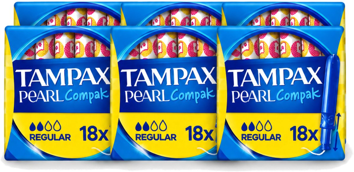 6 x Tampax Pearl Compak – Tampons – Regular - Voordeelverpakking - 6 stuks