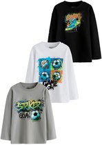 Next - Jongens - T-shirts met print, lange mouwen en relaxte pasvorm, set van 3 - Grijs