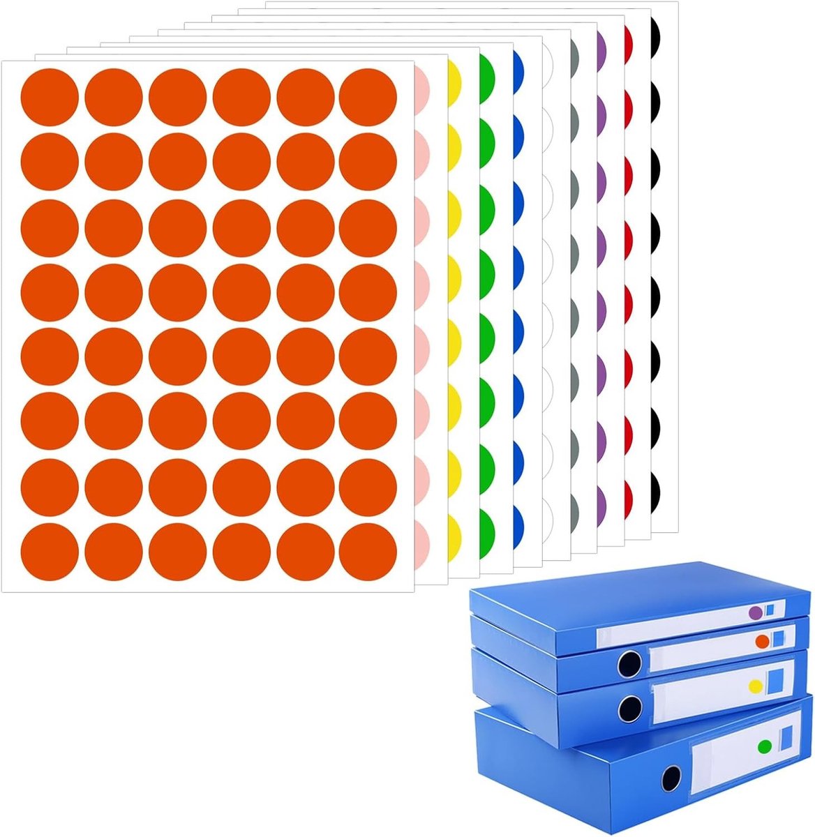 Zelfklevende Stickers met Ronde Dots, 25mm, 10 Kleurrijke Opties voor Kleurcodering, Organisatie van Kantoor, Magazijn en Thuis, Grote Labels voor Efficiënte Indeling