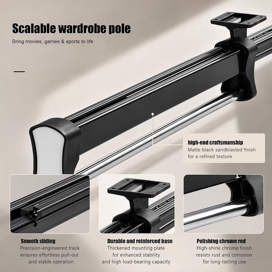 Verstelbare Kledingrail van 30 cm - Uittrekbare Kledinghanger, Telescopische Stang voor Kledingkast, Ruimtebesparende Oplossing voor Jassen en Kledingstukken — afbeelding 3