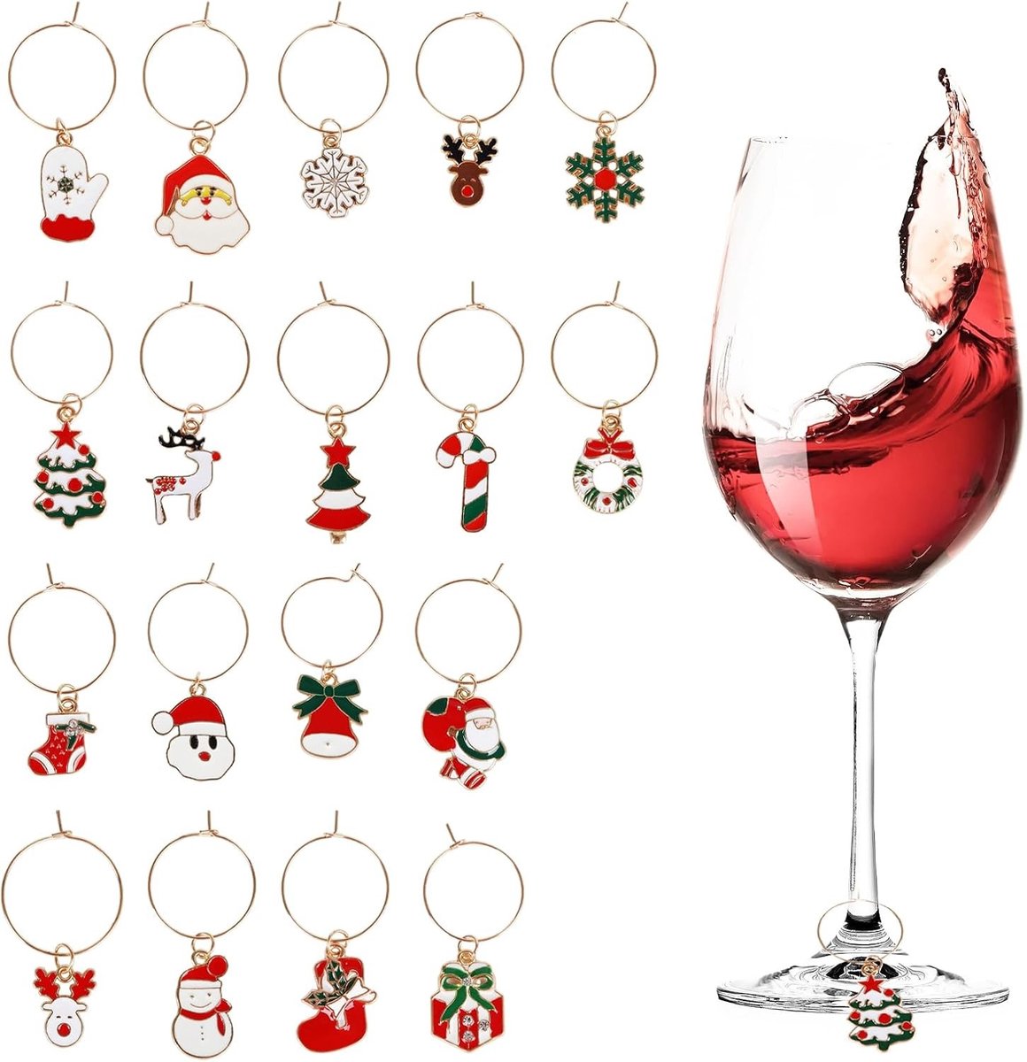 Kerst Wijnglas Bedels - Gemengde Kleuren - 2,5 cm - Voor Drinkglas Identificatie - Voor Feestdagen
