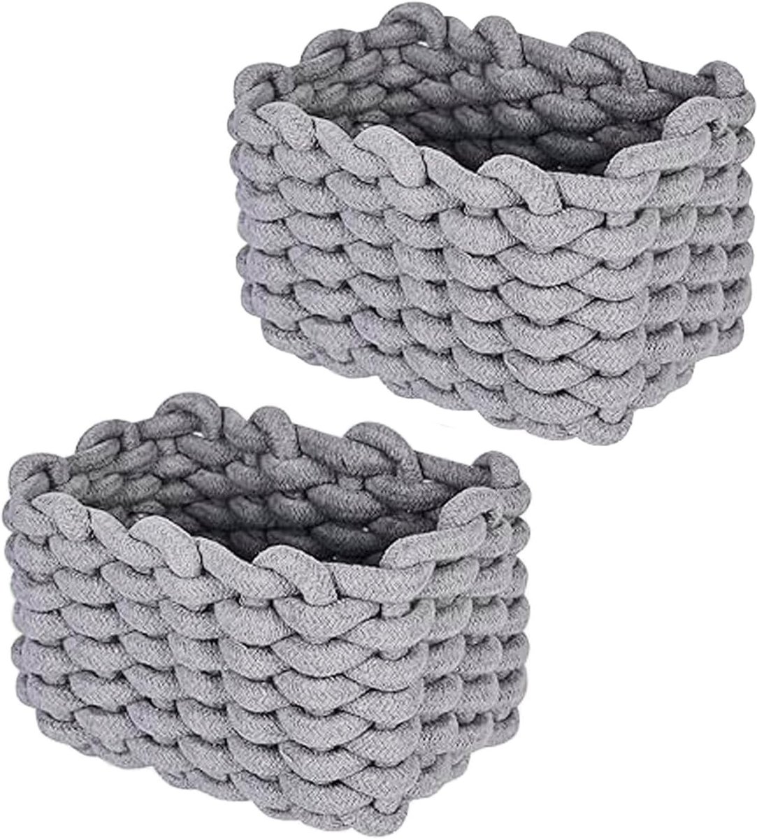 Opbergmand van Katoen, 19 x 15 x 12 cm, Gevlochten Mand voor Badkamer, Wasgoed en Huishoudelijke Accessoires, Grijs, Duurzaam en Stijlvol