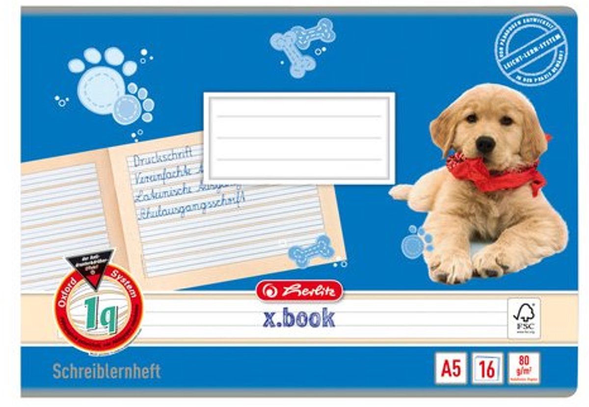 herlitz schrijfleerschrift x.book, A5 dwars, lineaal 1q, 16 vel