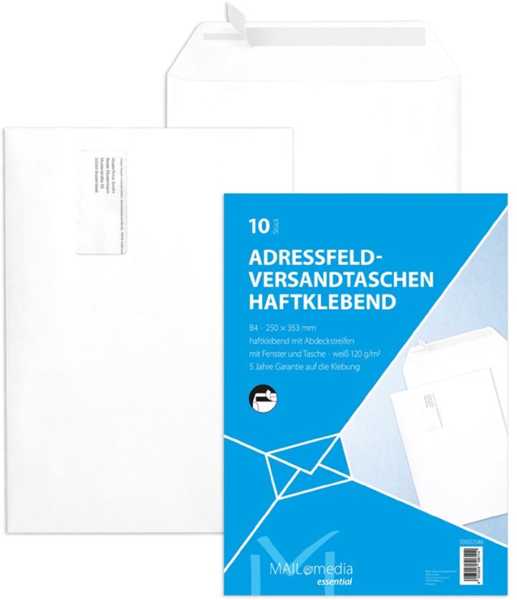 MAILmedia verzendtassen B4, met venster links, wit, 10 stuks