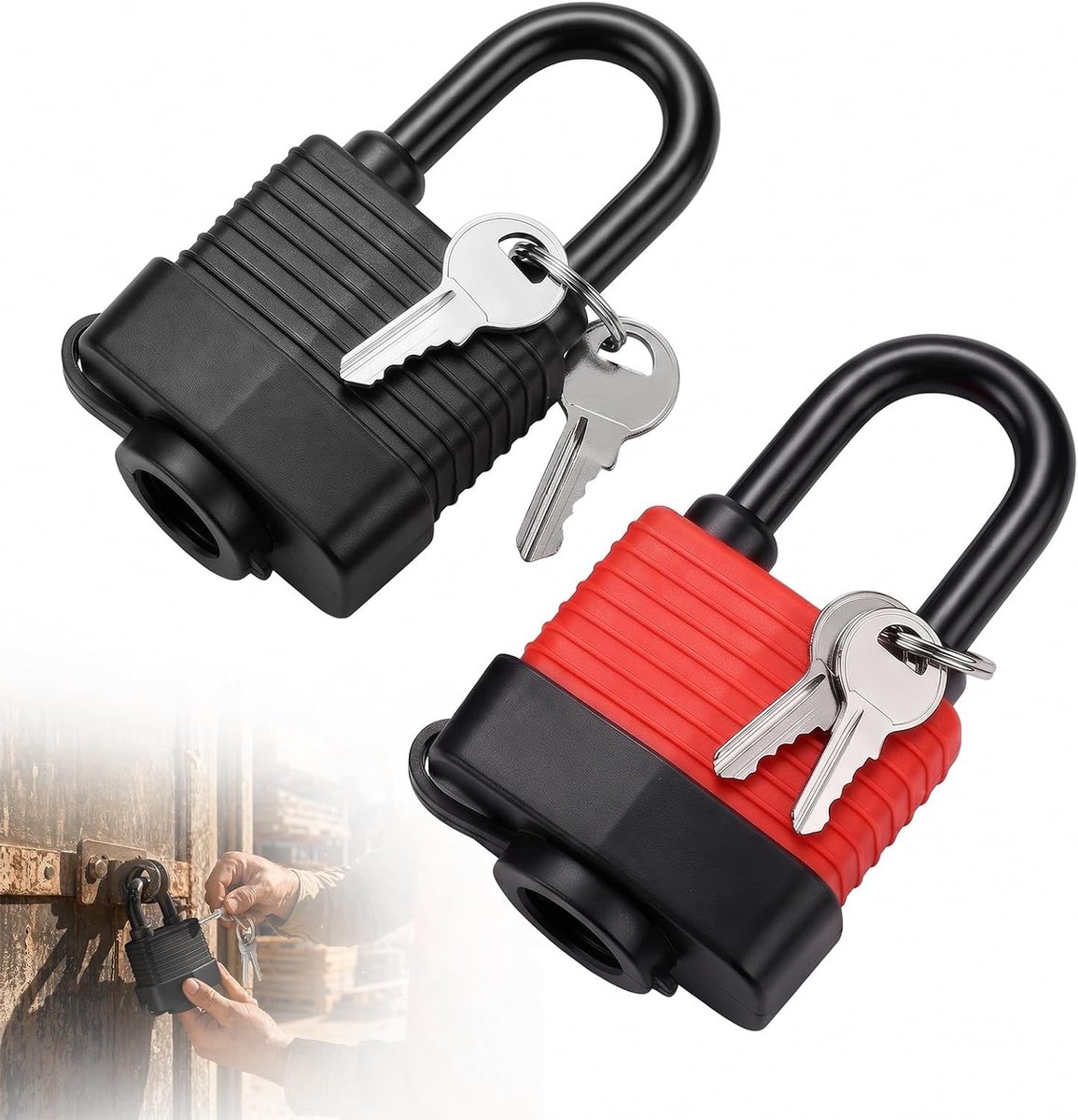 Weerbestendig en waterdicht hangslot, robuust veiligheidsslot voor tuindeur, garagedeur en opslagruimte (2 stuks)