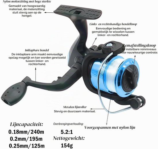 Complete Visspullen Set voor Kinderen, 1.5 m Vissstaaf met Molen, Ideaal voor Meer, Rivier en Strand, Geschikt voor Kinderen vanaf 3 Jaar — afbeelding 3