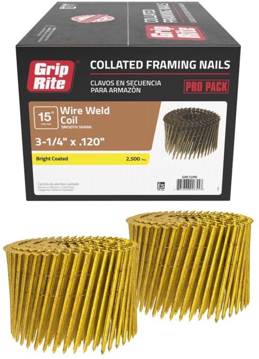 Spiraalnagels - Coil nails - Voor houtconstructies - 15 graden hoek - 3-1/4 inch - Zilver