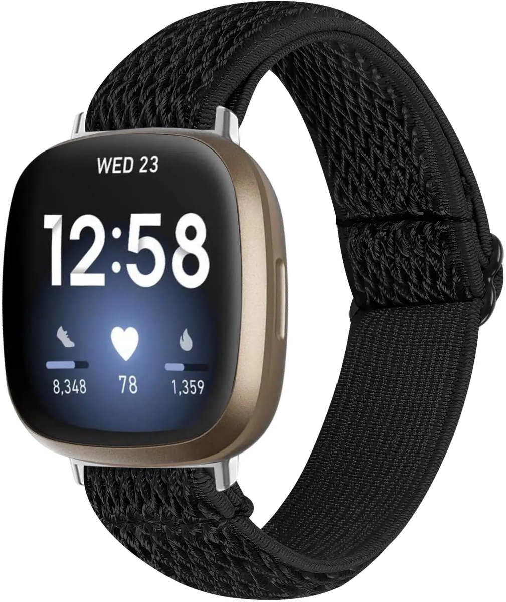 Strap-it Elastisch bandje geschikt voor Sense / Sense 2 / Versa 3 / Versa 4 - Zwart