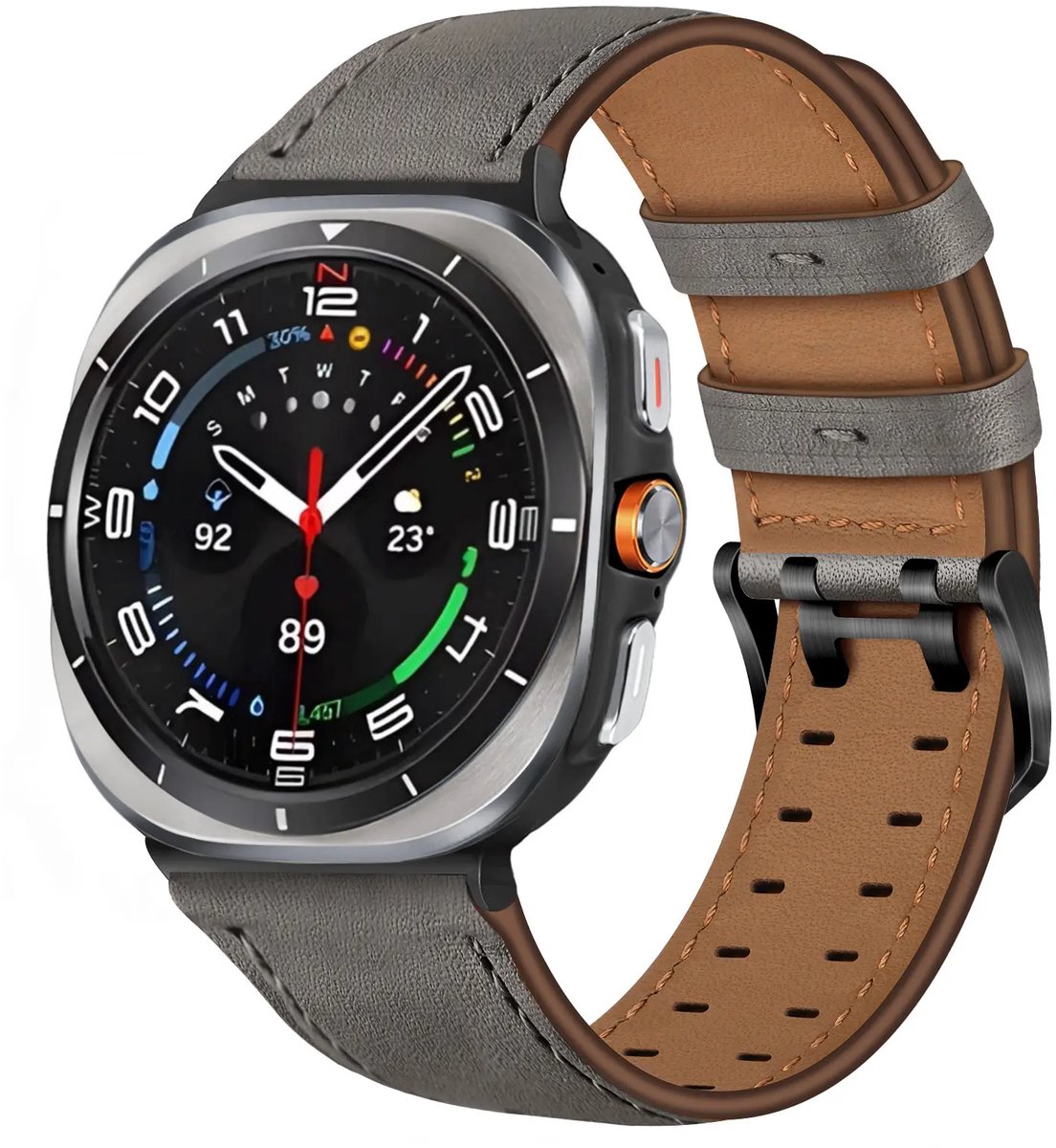 Strap-it Leren bandje met dubbele pin geschikt voor Samsung Galaxy Watch Ultra 2 (2026) / Ultra (2024/2025) - Grijs