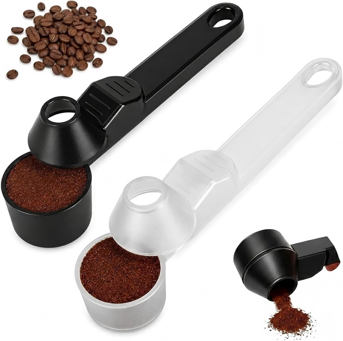 Koffieschepje 2 eetlepels, 2 stuks trechterschepjes voor herbruikbare K-cups, morsvrij, 2 koffieschepjes met trechter, inhoud van 2 eetlepels, morsvrij bijvullen van herbruikbare K-cups, gemakkelijk voor koffie, thee en poeder
