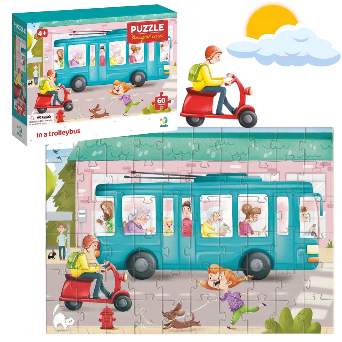 Merkloos Puzzel 60 Stukjes - Trolejbus voor Kinderen