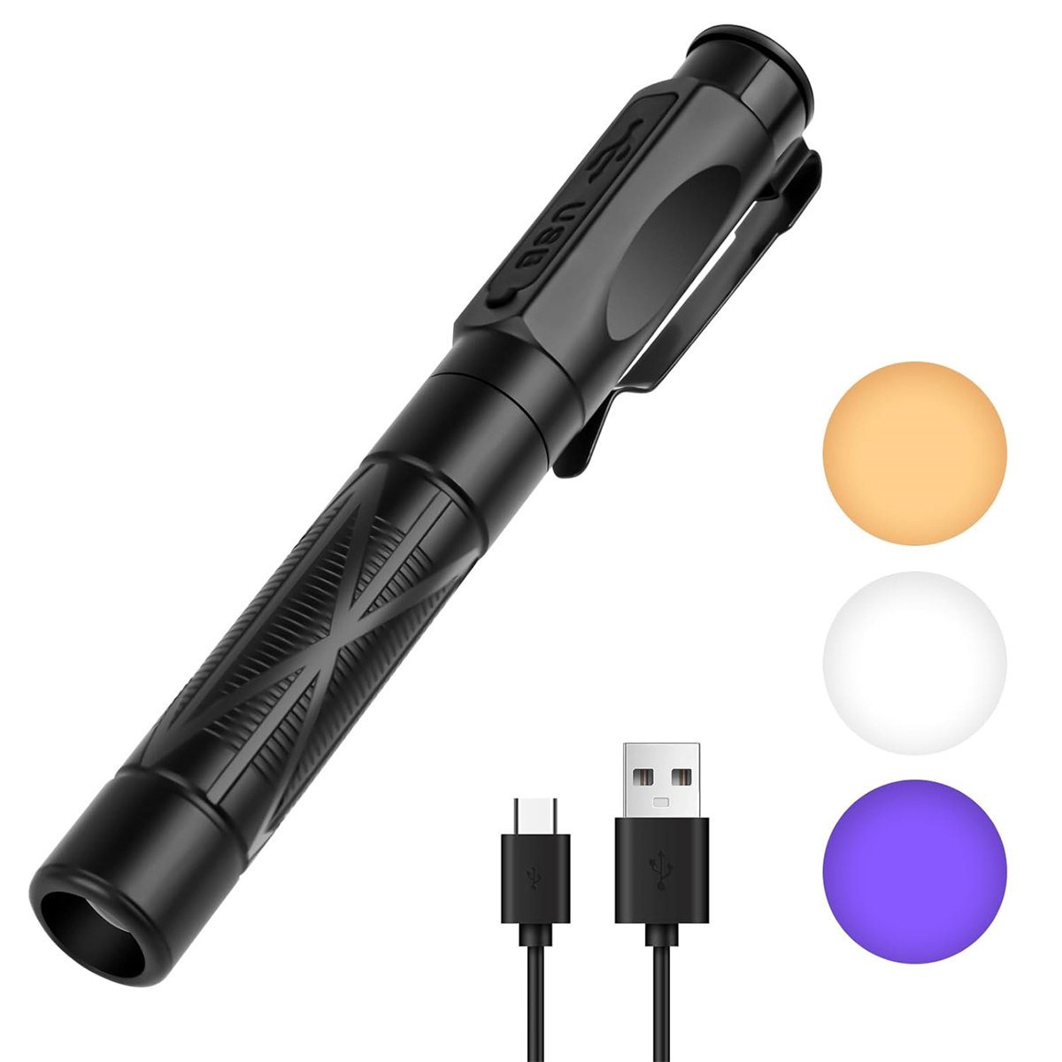 carmdering - LED Penlamp - Zaklamp - Oplaadbaar USB-C - 3 Lichtstanden - Violet Licht - Metalen Clip - Aluminium - Compact