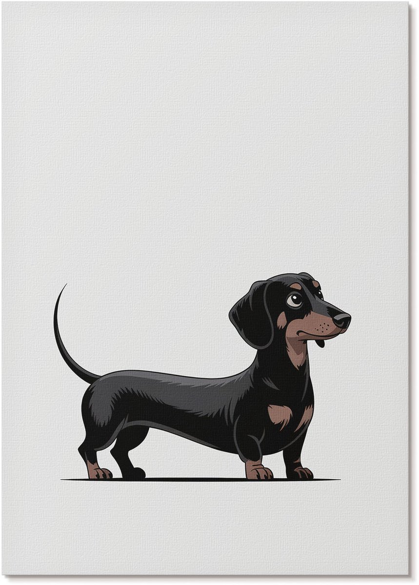 Tulup Polycanvas Wandposter - Tekening Van Een Teckel, Illustratie - A4 - Zwart Poster - Rechthoek - Canvasposter - Woonkamer, Slaapkamer, Kantoor - Kinder