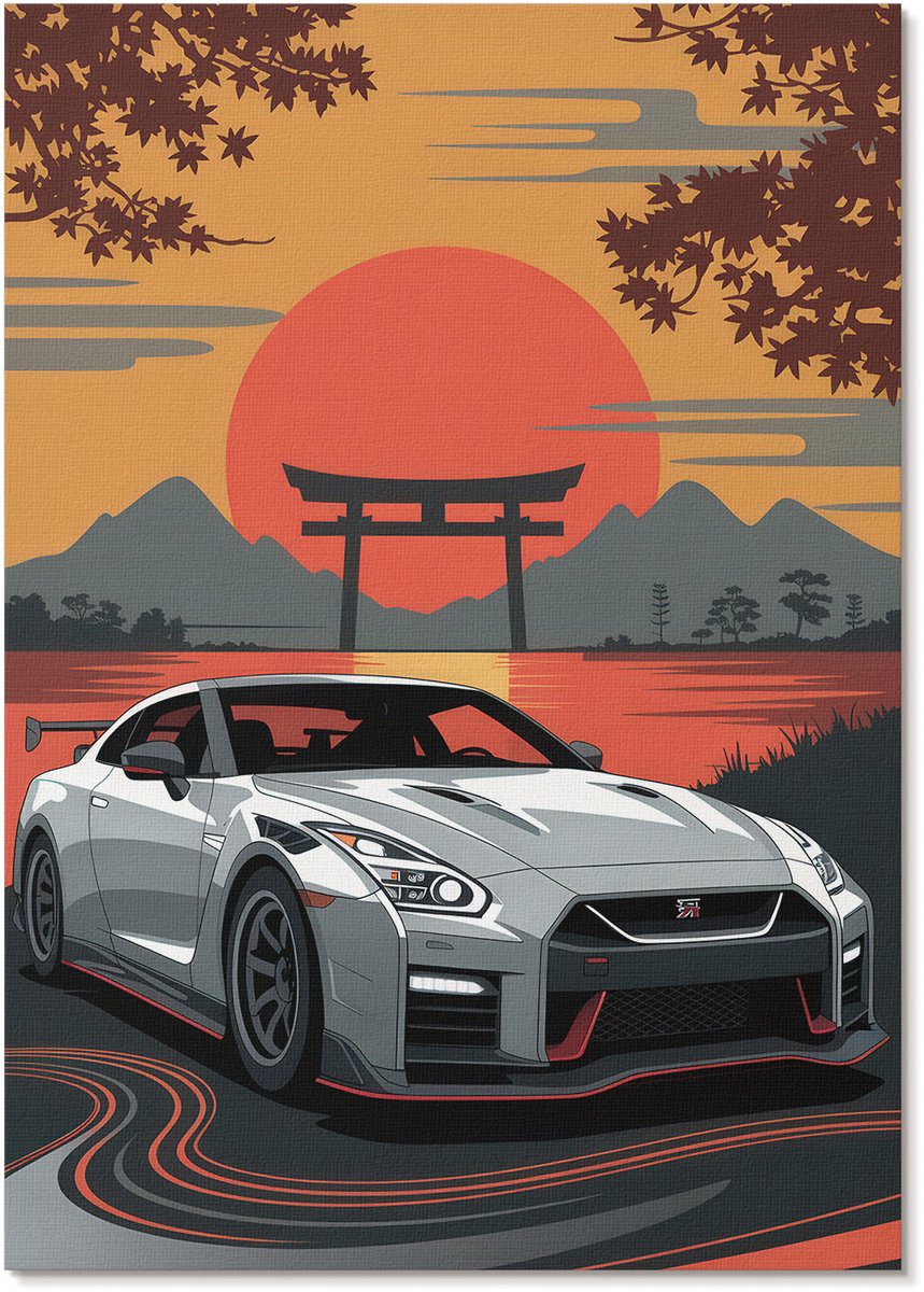Tulup Polycanvas Wandposter - Auto Japan, Illustratie - A4 - Oranje Poster - Rechthoek - Interieurdecoratie - Woonkamer, Slaapkamer, Kantoor - Popcultuur