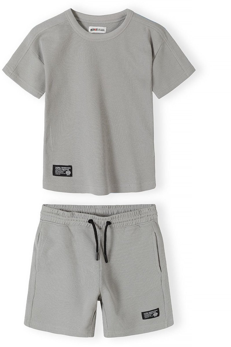 Minoti kleding set jongens wafel jersey - 100% katoen - lichtgrijs