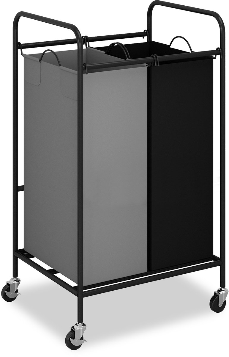 Triumpunpre - 2‑Vaks Wasgoed Sorteerwagen - Zware Metalen Wasmand met Afneembare Waterdichte Zakken - Vergrendelbare Wielen - Mobiele Kleding Opbergwagen voor Slaapkamer en Badkamer