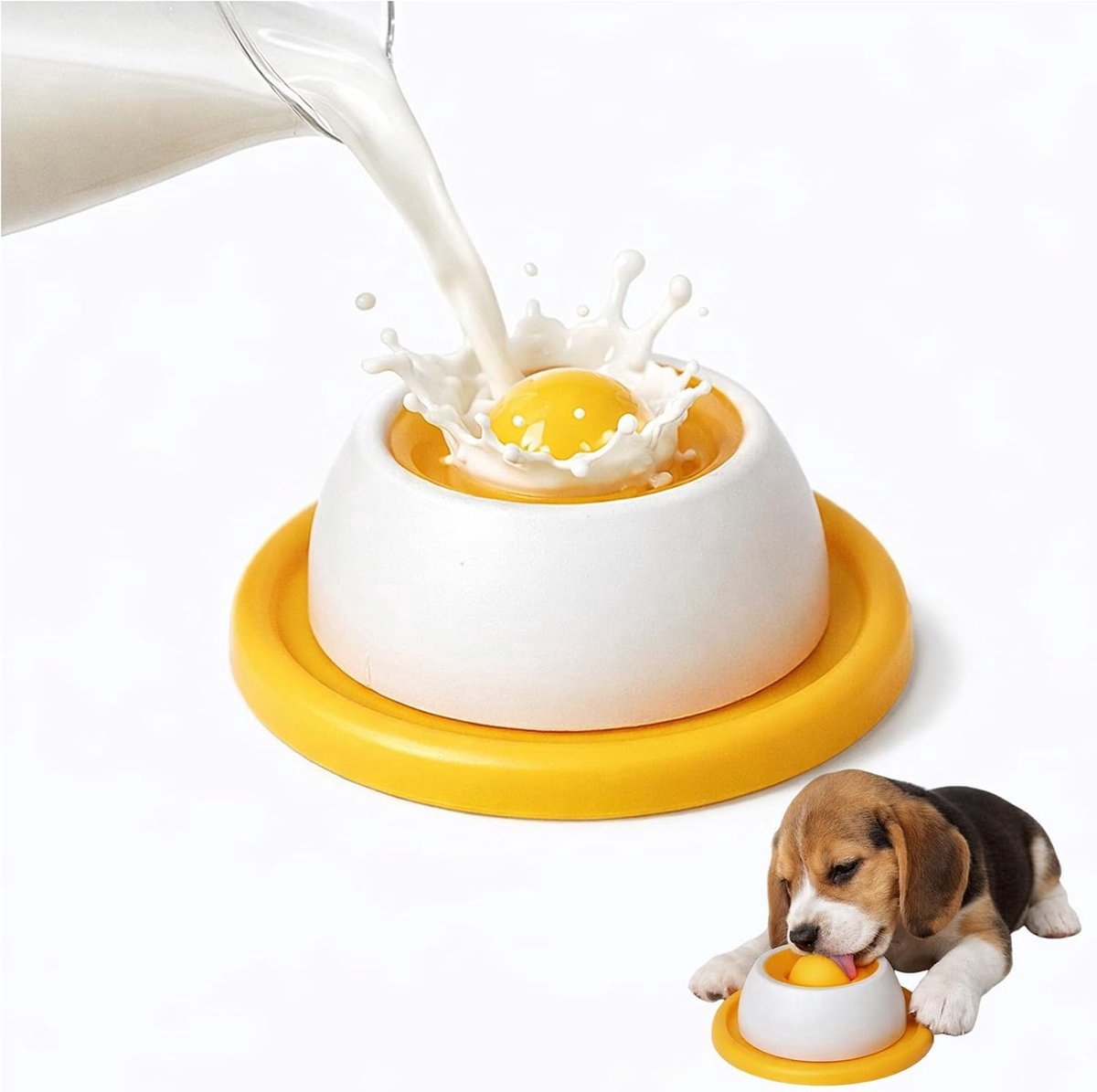casalora - Likmat - Likbak voor honden en Katten - Met draaiende bal - Voerpuzzel Kat - Likmat Honden en Katten - Slowfeeder - Geel