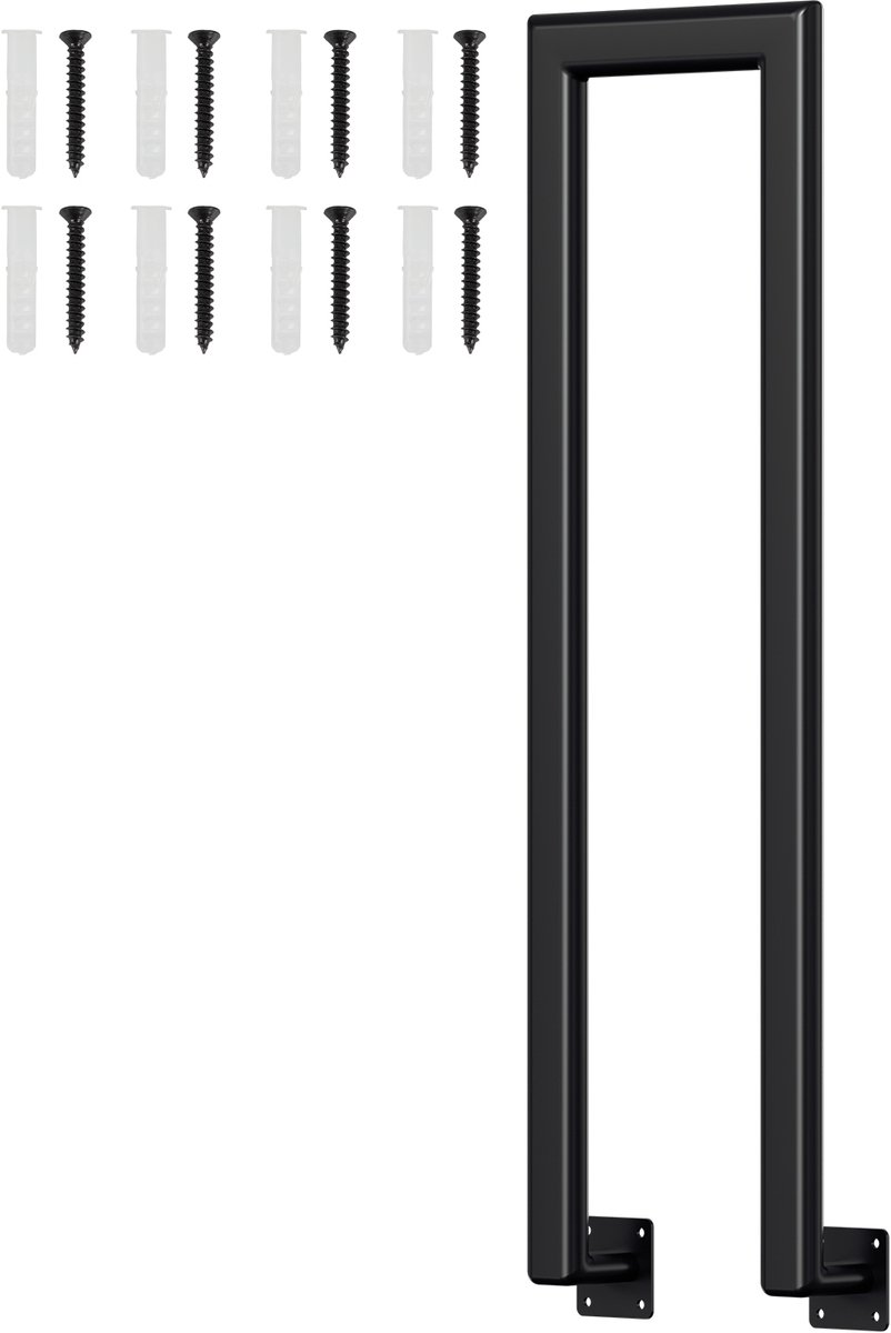 U-vormige trapleuning 110 cm zwart – ijzeren handgreep met ovale buis, zijmontage, binnen en buiten, incl. bevestigingsset