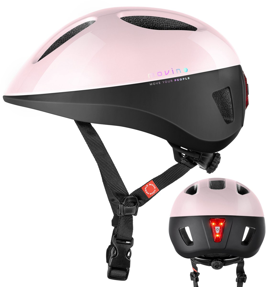 Movino Eclipse - S - Roze - Fietshelm met Geïntegreerd LED Achterlicht – Lichtgewicht 230g – In-Mold & EPS - Fiets Skeelers Step