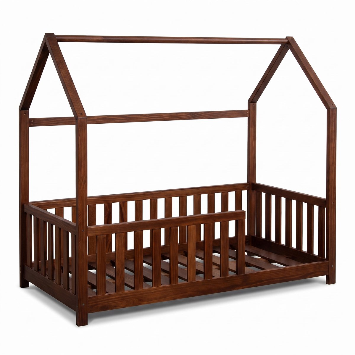 Buxibo Kinderbed – Houten Huisbed met Veiligheidsrails – Peuter Bed – 60x120 cm – Walnoot