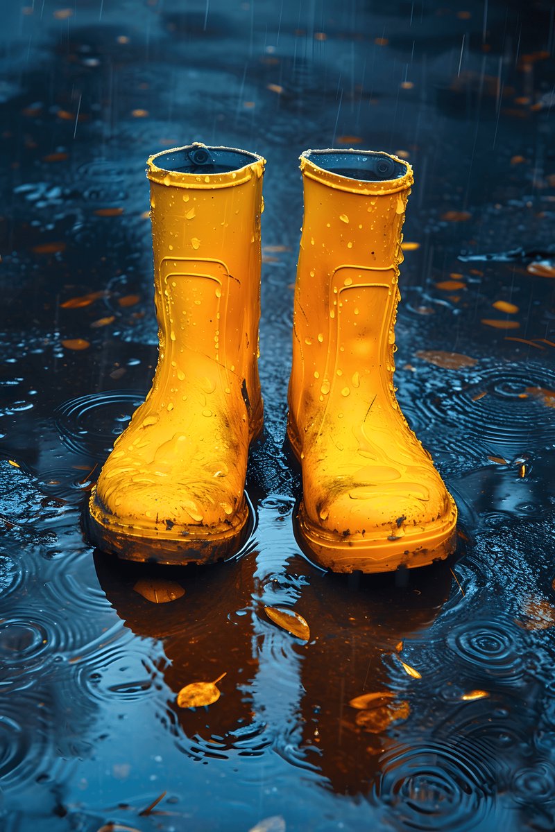 Gele Laarzen Poster - Regen Thema - Regenachtig - Kleurrijk - Buiten Thema - Sfeervol - posters - formaat 30x40cm - Wanddecoratie - XS2312MT