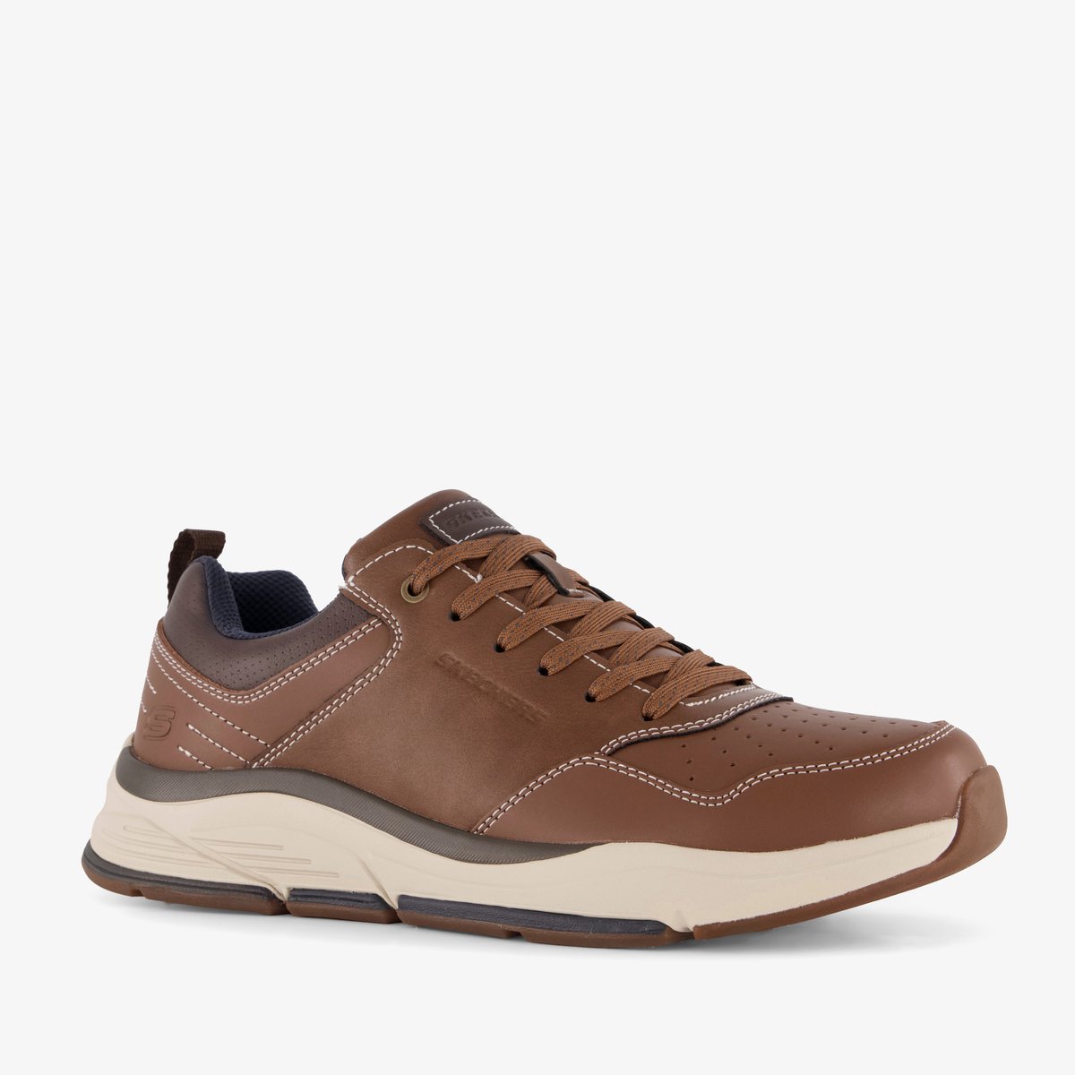 Skechers Relaxed Fit: Benago - Treno leren heren sneakers - Bruin - Extra comfort - Memory Foam - Maat 48.5