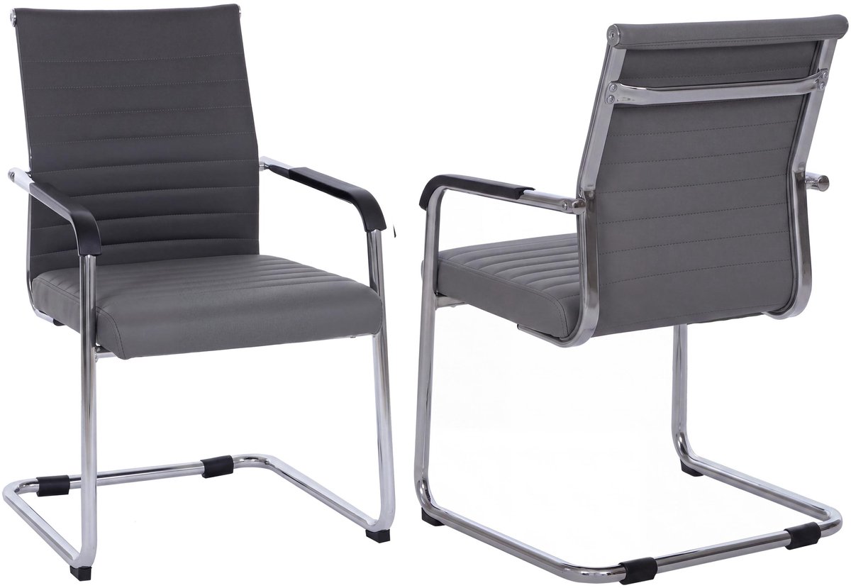 Set van 2 bezoekersstoelen MCW-Q85, conferentiestoel als sledestoel, metaal en kunstleer 280 g/m² ~ grijs