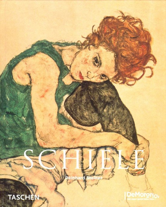 Couverture : Peinture 'Femme debout aux cheveux roux relevés, en robe verte', avec les logos 'SCHIELE' et 'TASCHEN'.