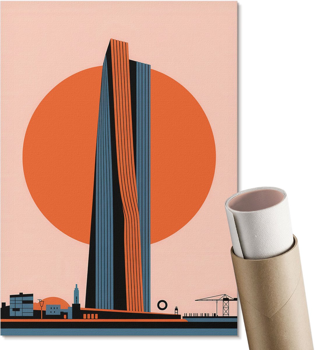 Coloray Polycanvas Poster - Stad Van De Toekomst, Illustratie - A4 - Oranje Wanddecoratie - Rechthoek - Muurdecoratie - Woonkamer, Slaapkamer, Kantoor - Modern