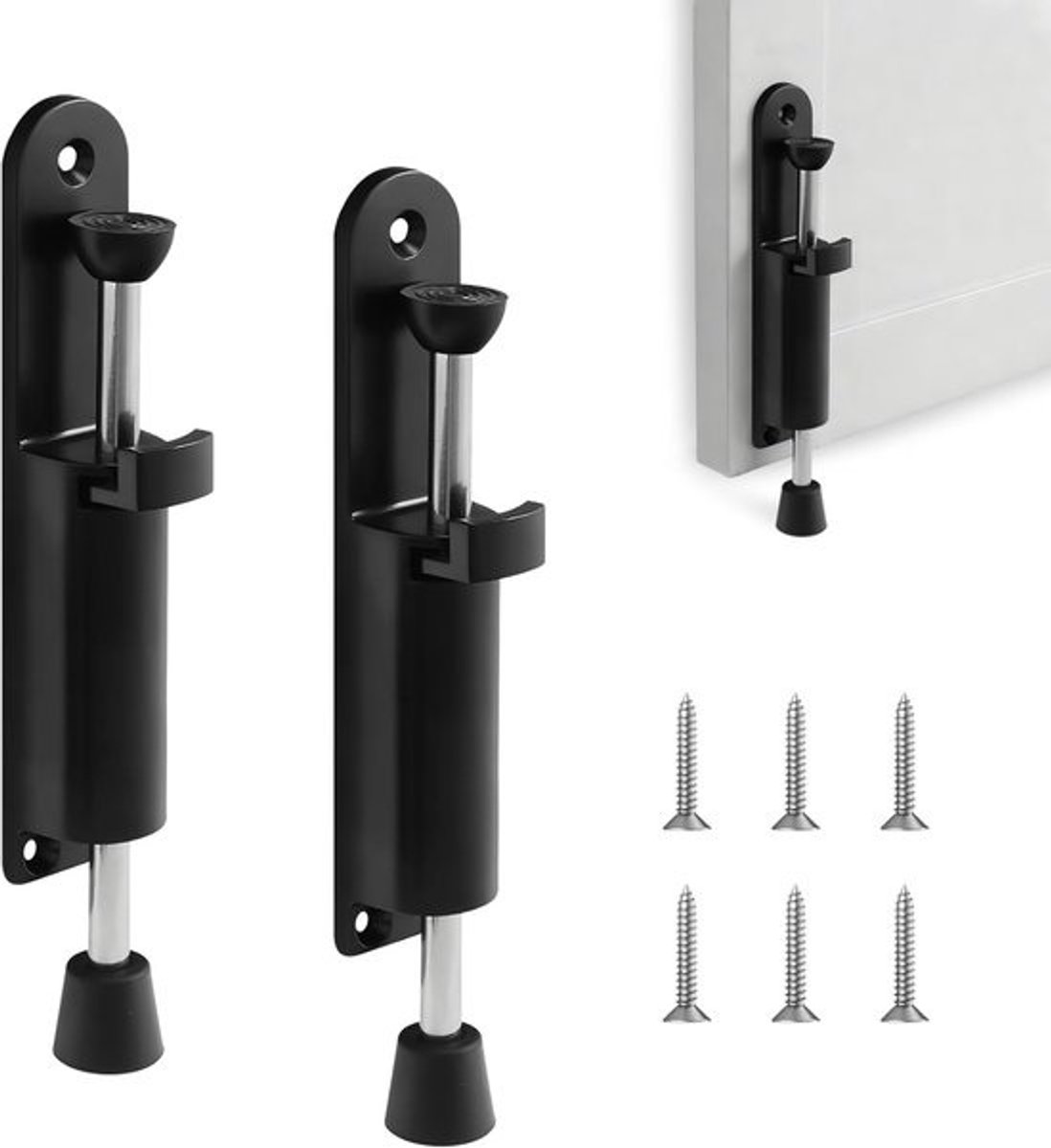Deurvergrendelingen Set - Vloerhouders Deuren - Buiten Gebruik - Veerbelast Ontwerp - 147cm Lengte - Zwart