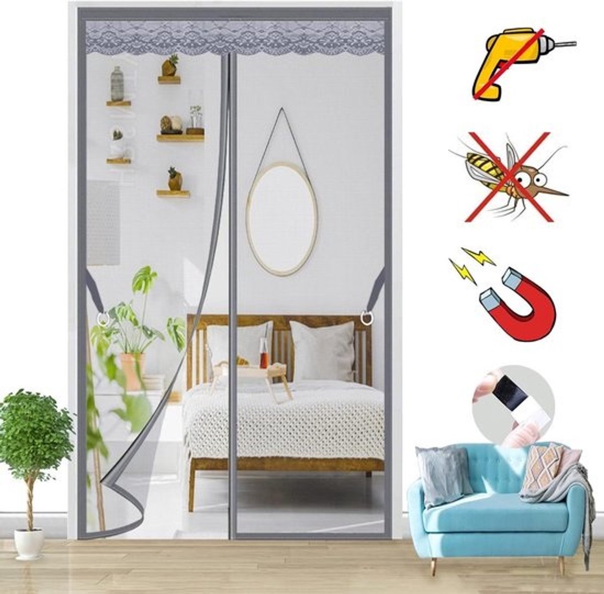 Magnetisch Vliegengaas - Magneetgordijn Insectenwerend - Buitenruimte Frisch Houden - Zonder Boren Te Plaatsen - 100 x 250 cm - Grijs