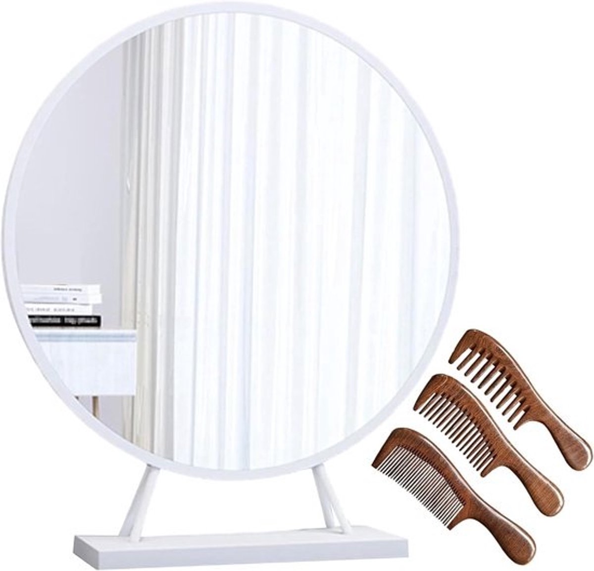 Ronde make-upspiegel - Kaptafel spiegel - Schoonheid verzorging - Stabiele A-frame basis - 30 cm - Wit