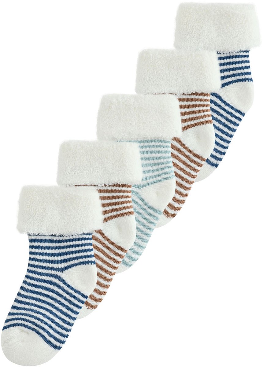 Next - Pasgeboren unisex - Set van 5 paar badstof babysokken met omslag - Blauw