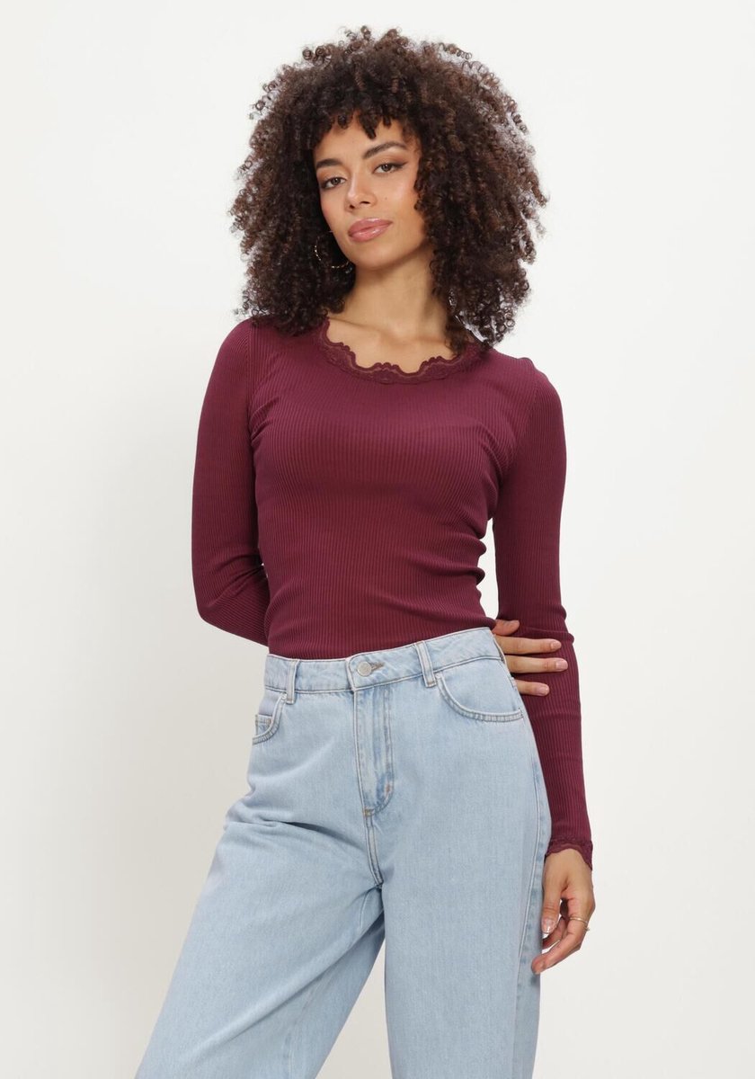 Rosemunde Babette Silk Ls Lace Tops & T-shirts Dames - Shirt - Bordeaux - Maat L