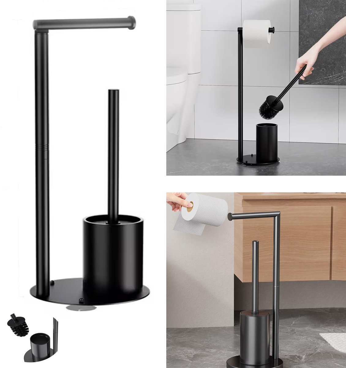 Vrijstaande Toiletrolhouders, Opvouwbare Papierhouder, Wc-Borstel Toiletpapierhouder Staand, Ruimtebesparend Ontwerp.