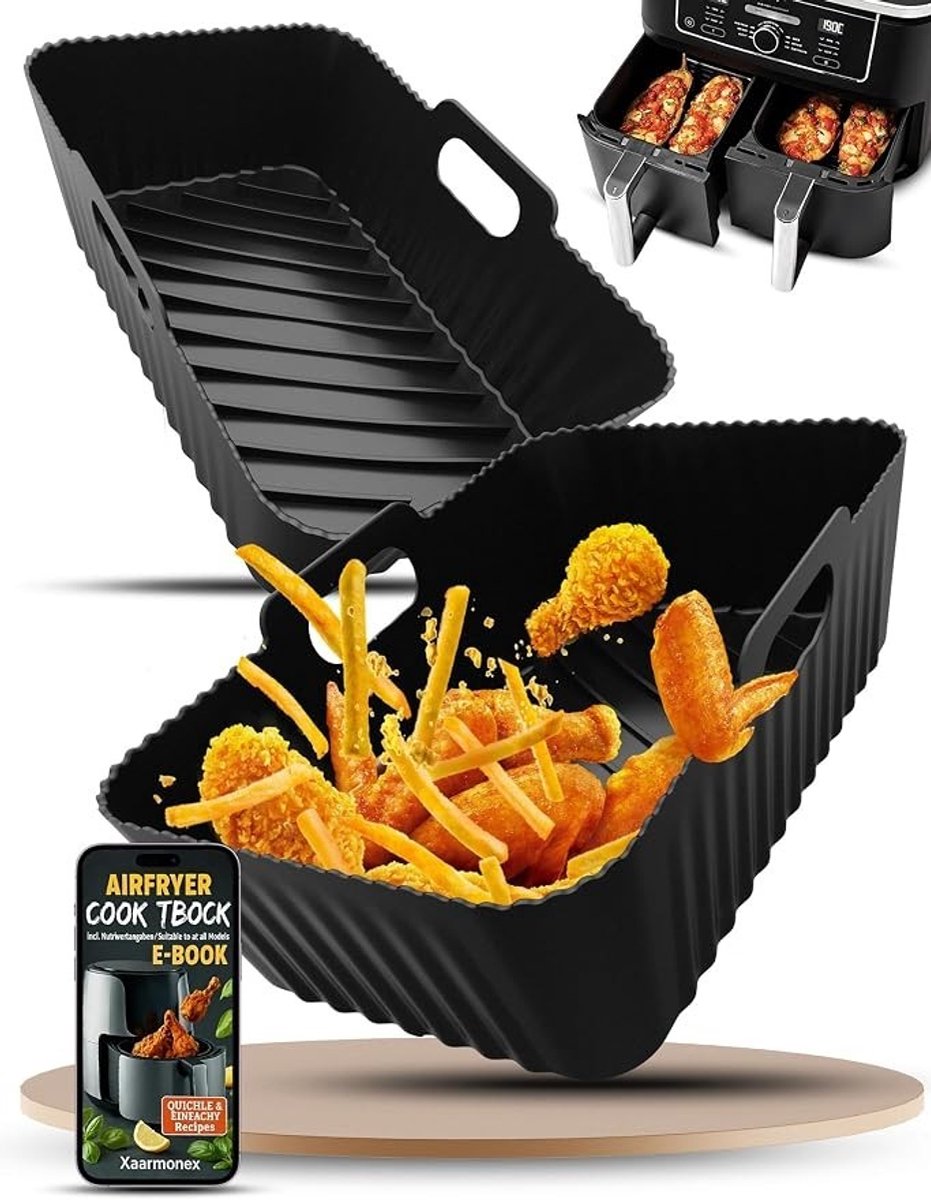 PolkaHome Siliconen Airfryer Bakvorm voor Dual Zone 8,5-9,5L - Antiaanbak, Vaatwasserbestendig