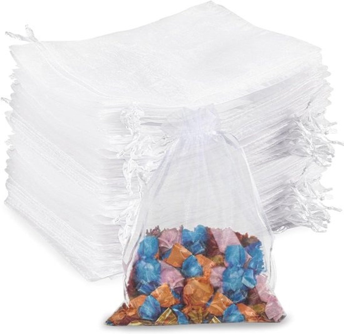 Organza Zakjes - Cadeauzakjes Juwelen - Feestelijke Decoratie - Met Trekkoord Sluiting - 17 x 23 cm - Wit