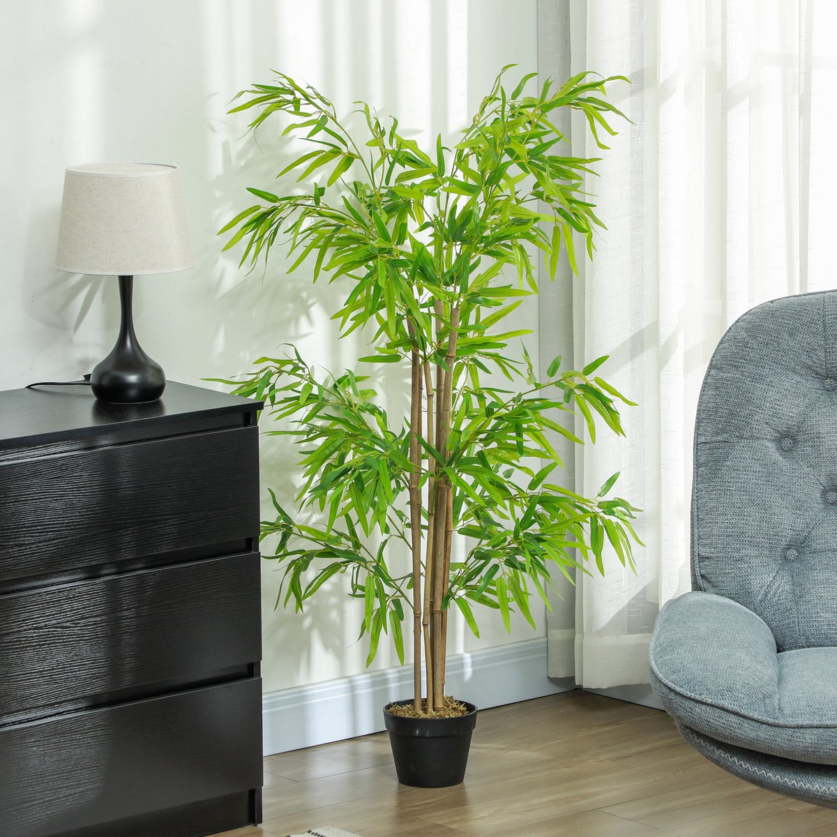 REDOM- Kunstplant bamboe in pot - Realistische 644 bladeren - Voor binnen & buiten - Kunststof - Groen - Ø17 x 150 cm