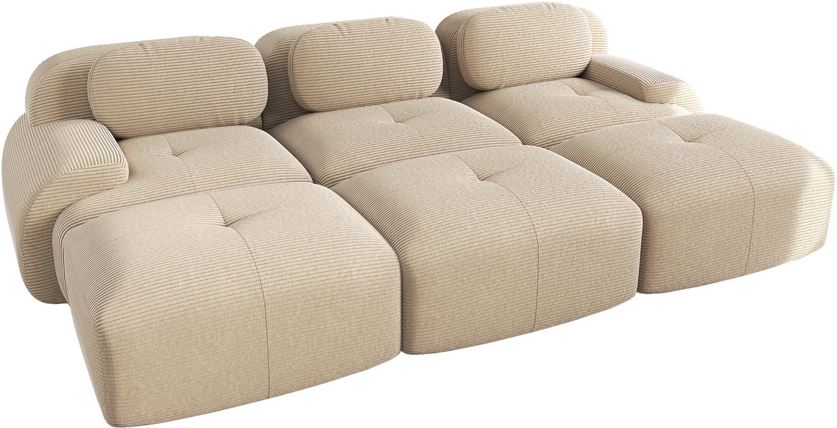 MEUBLE COSY 3-Zitsbank - Cordstof Modulair met 3 Chaise longue Frame-loos - Beige